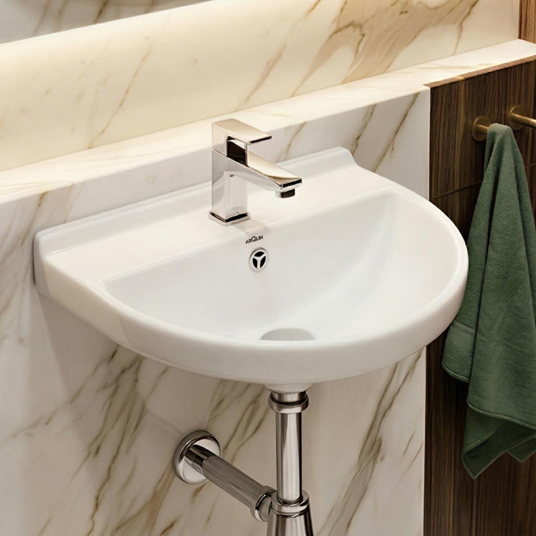 Platinum Ceramic Wall Hung Washbasin for Bathroom | Wall Mounted Rectangular Sink for Living Room | Ceramic Wall Hung Small Bathroom Basin MARCO