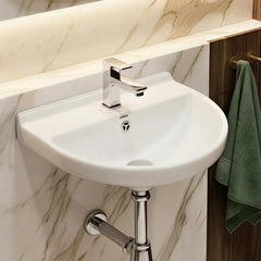 Platinum Ceramic Wall Hung Washbasin for Bathroom | Wall Mounted Rectangular Sink for Living Room | Ceramic Wall Hung Small Bathroom Basin MARCO