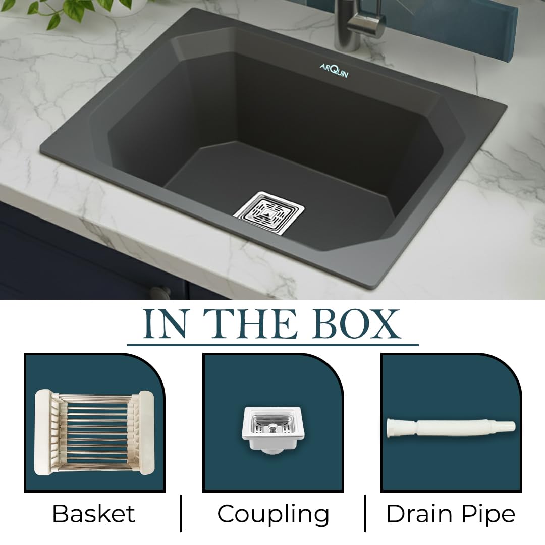 24x18x9 Inch Grey Quartz Single Bowl Diamond Kitchen Sink