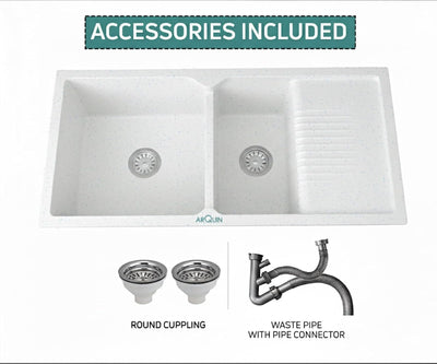 45x20x9 Inch Sand Pluto Quartz Sink Double Bowl with Drain Board  Kitchen Sink