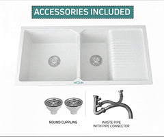 Quartz Kitchen Sink Double Bowl with Drain Board 45x20x10 Inch | Sand Pluto