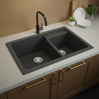 31X18X9 Inch Grey Quartz Double Bowl Kitchen Sink