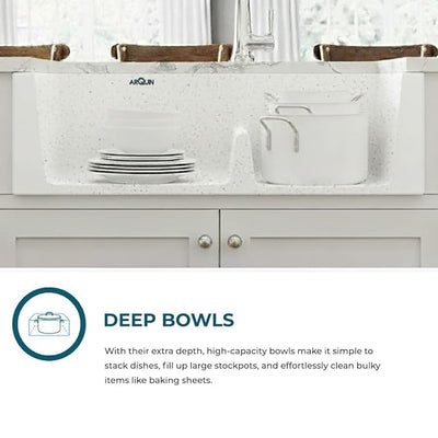 34X20X9 Inch Sand Pluto Quartz Double Bowl  Kitchen Sink