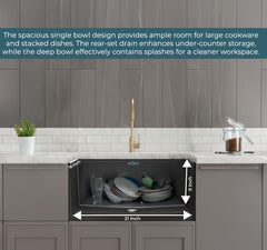 Quartz Single Bowl Kitchen Sink (21 x 18 x 9 Inches)| Black