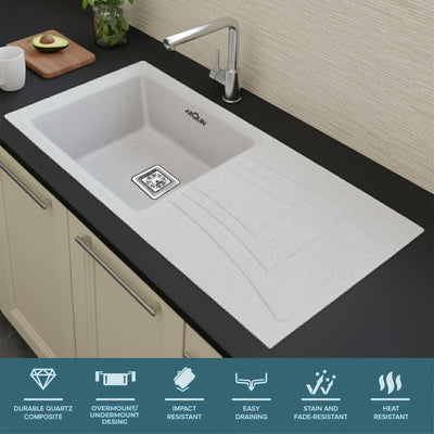 36x18x9 Inch Rosa Quartz Single Bowl With Drain Board Kitchen Sink