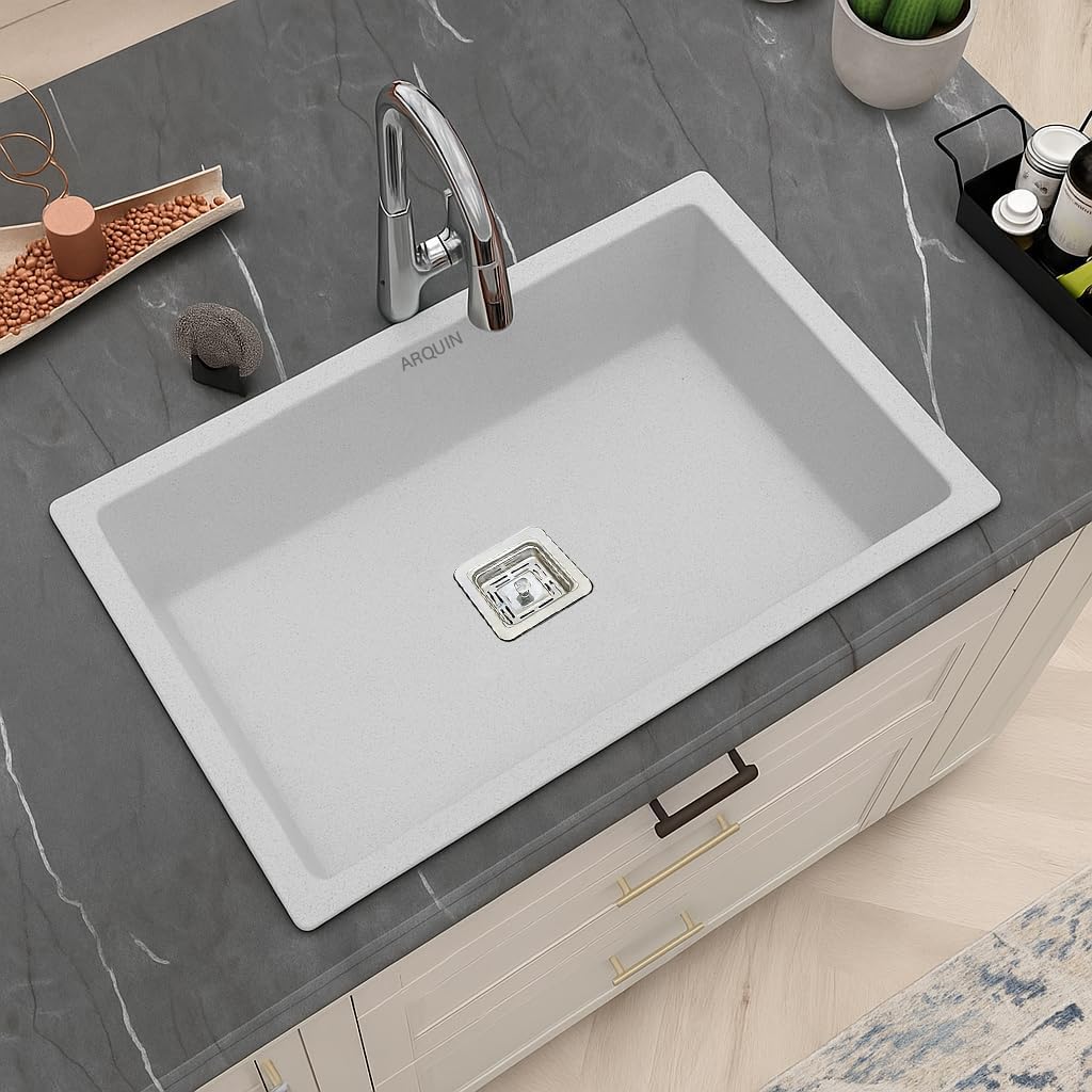 24x18x9 Inch White Quartz Single Bowl Kitchen Sink