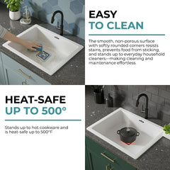 Quartz Kitchen Sink Single Bowl 21x18x9 Inch Kitchen Sink |White