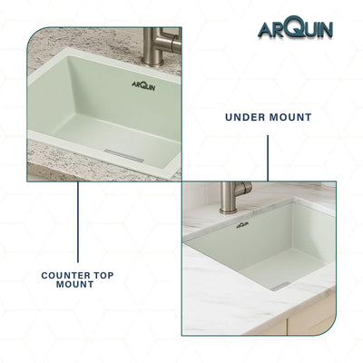 24x18x9 Inch Choco Green Quartz Single Bowl Kitchen Sink