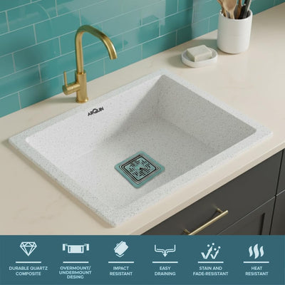 21x18x9 Inch Sand Pluto Quartz Single Bowl Kitchen Sink