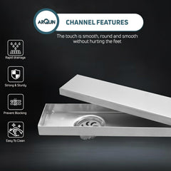 Tile Insert Shower Water Drain Channel 304 SS Grade with Cockroach Trap (18X4 Inch)