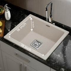 Quartz Single Bowl Kitchen Sink 18x16x9 Inch | Rosa