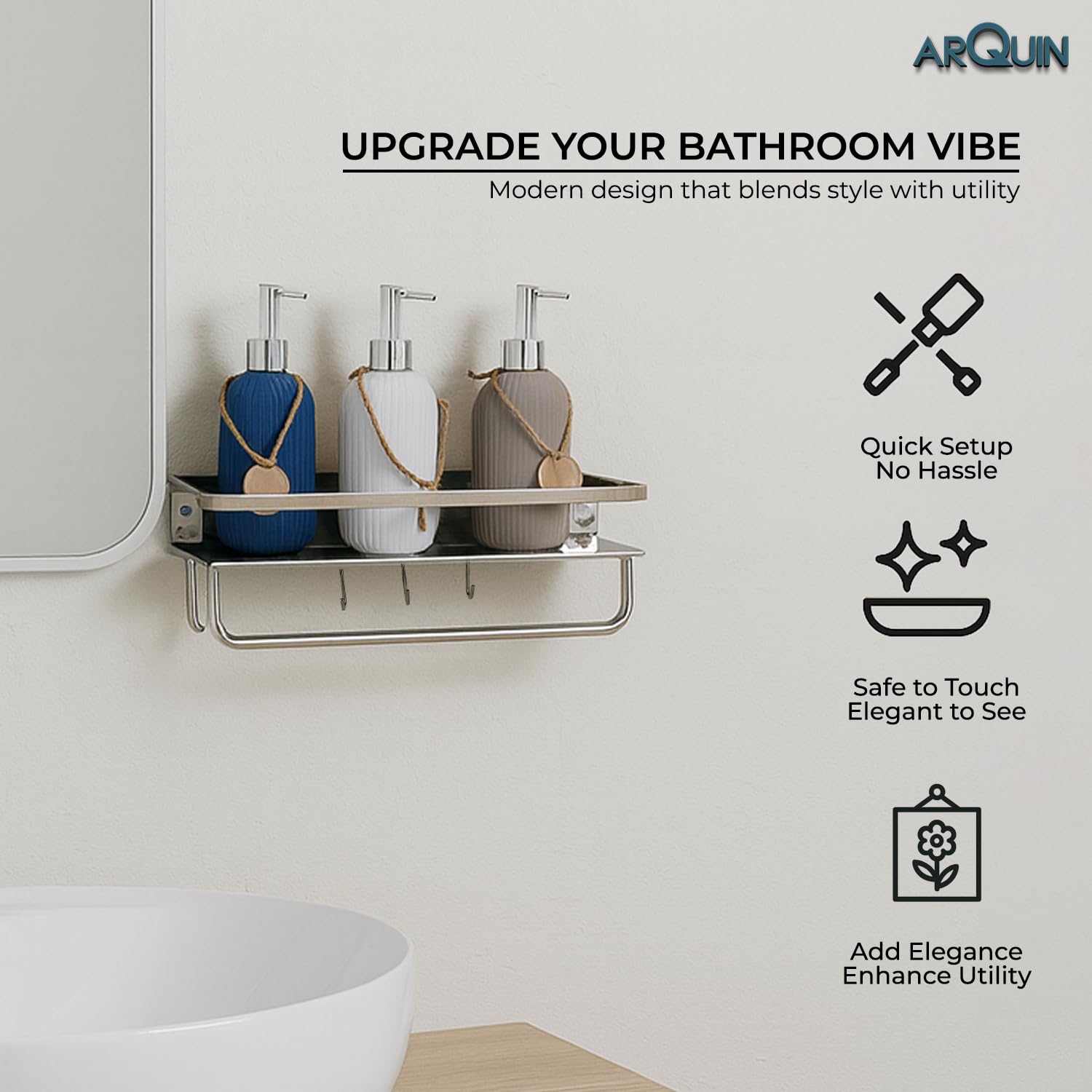 Bathroom Shelf Multipurpose Wall Mounted Shelf (5x15 Inch) Stainless Steel