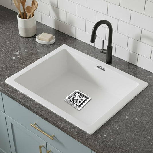 Quartz Kitchen Sink Single Bowl 21x18x9 Inch Kitchen Sink |White
