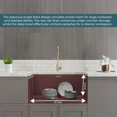 Quartz Single Bowl Kitchen Sink (21 x 18 x 9 Inches) | Brown