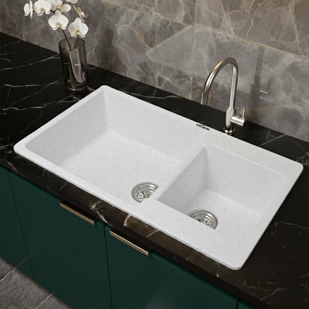 34X20X9 Inch Sand Pluto Quartz Double Bowl  Kitchen Sink