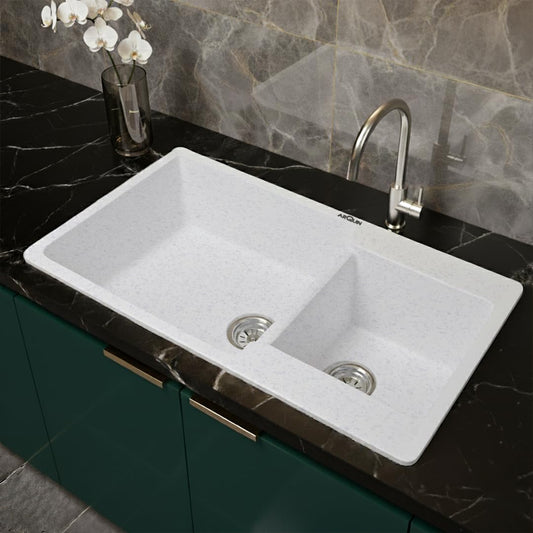 Quartz Kitchen Sink Double Bowl 34X20X9 Inch | Sand-Pluto