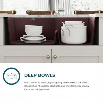 34X20X9 Inch Brown Quartz Double Bowl Kitchen Sink