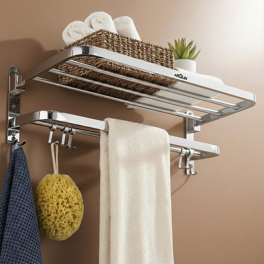 Bathroom Dual Foldable Shelf (Chrome Finish-24 Inch) Stainless Steel