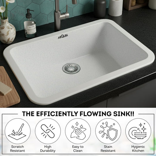 Quartz Single Bowl Round Kitchen Sink (24 x 18 x 9 Inches) | Sand Pluto