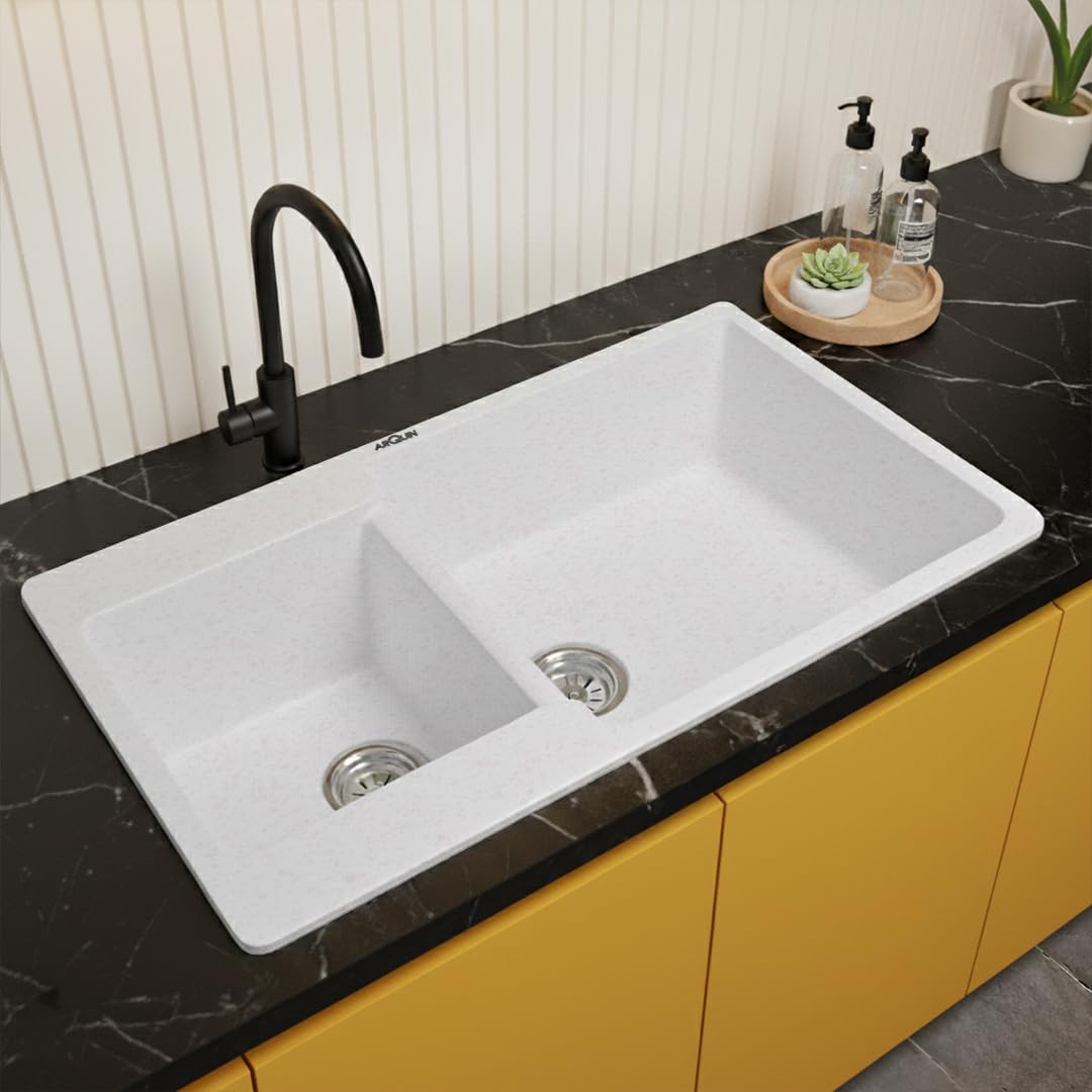 34X20X9 Inch Rosa Quartz Double Bowl Kitchen Sink