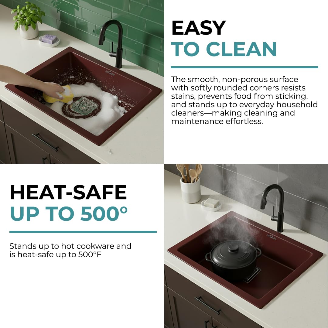21x18x9 Inch Brown Quartz Single Bowl Kitchen Sink