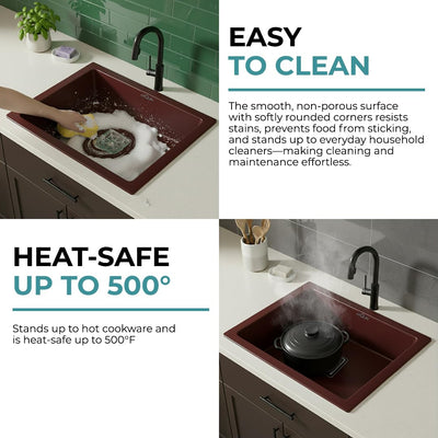 21x18x9 Inch Brown Quartz Single Bowl Kitchen Sink