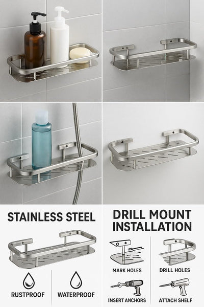 Bathroom Shelf for Wall (5x12 Inch) Stainless Steel Single Matrix