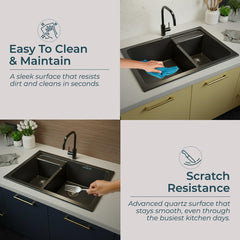 Quartz Kitchen Sink Double Bowl 31X18X9 Inch | Black