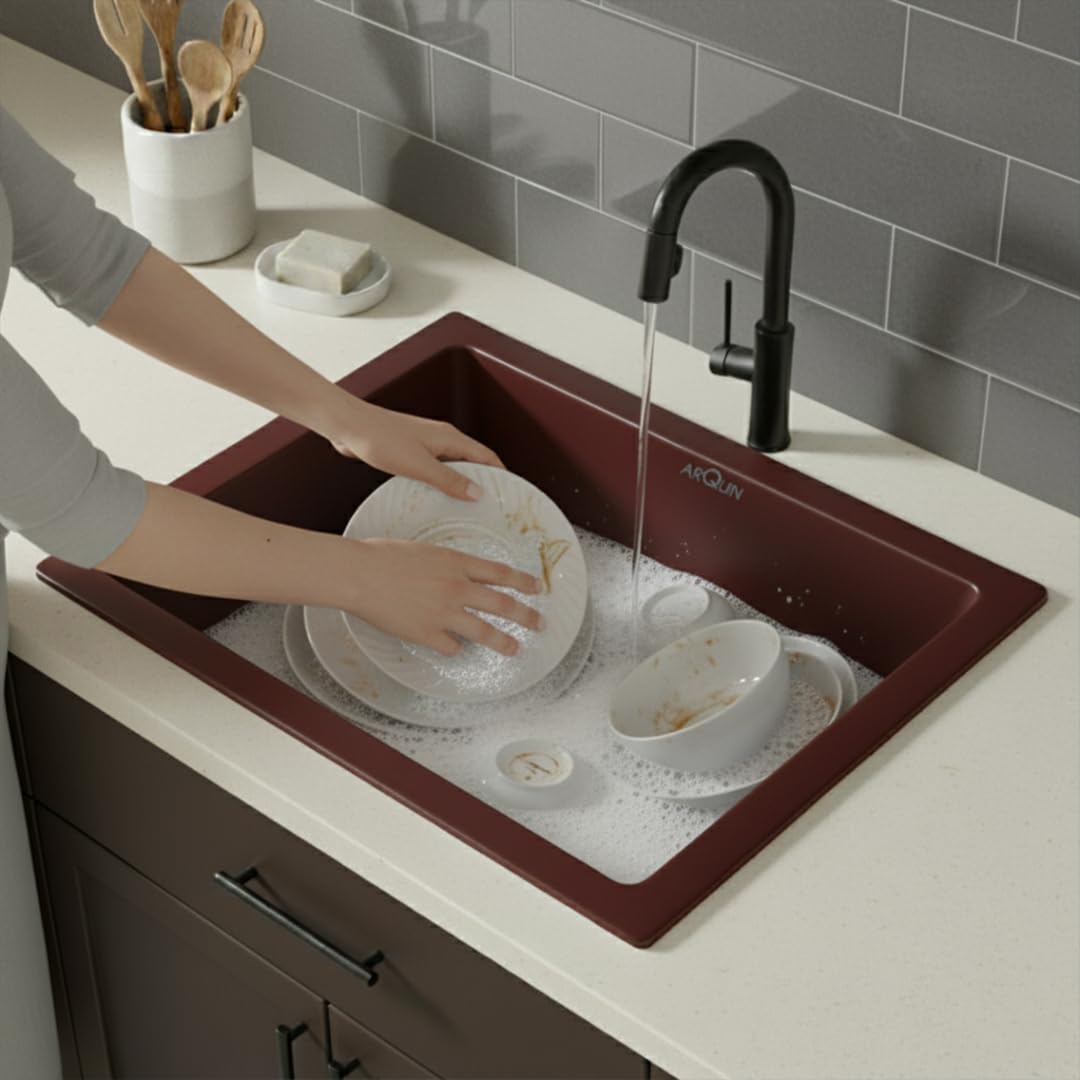 21x18x9 Inch Brown Quartz Single Bowl Kitchen Sink