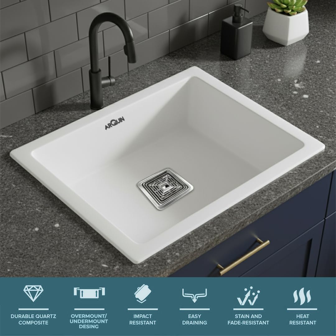 21x18x9 Inch White Quartz Single Bowl  Kitchen Sink