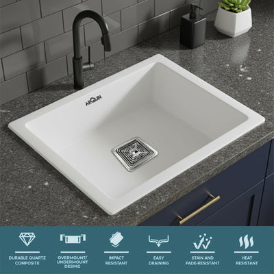 21x18x9 Inch White Quartz Single Bowl  Kitchen Sink