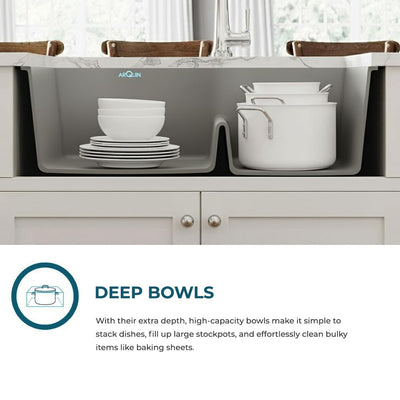 34X20X9 Inch Grey Quartz Double Bowl Kitchen Sink