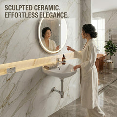 Platinum Ceramic Wall Hung Washbasin for Bathroom | Wall Mounted Rectangular Sink for Living Room | Ceramic Wall Hung Small Bathroom Basin MARCO