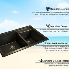Quartz Kitchen Sink Double Bowl 31X18X9 Inch | Black