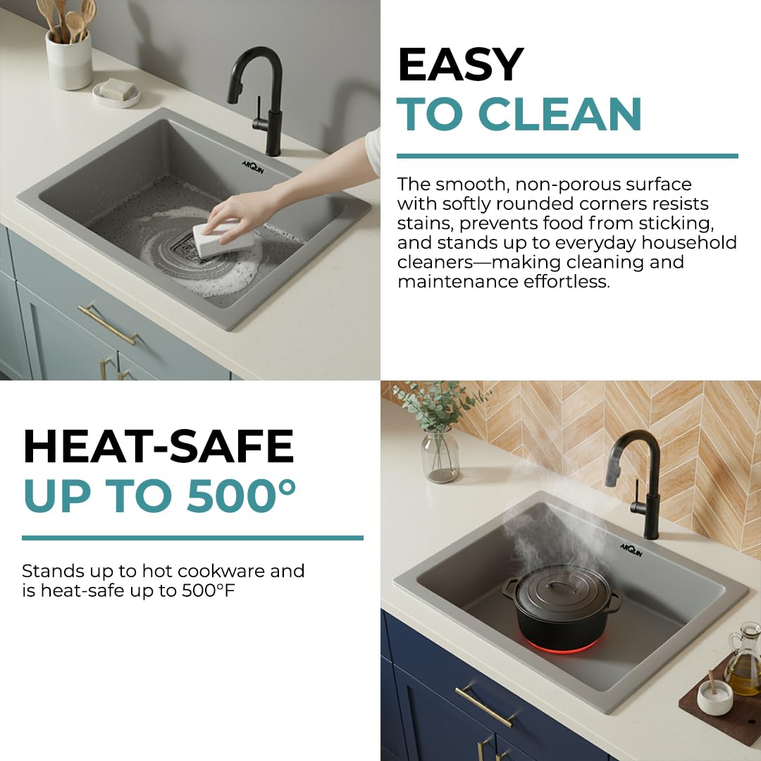 21x18x9 Inch Grey Quartz Single Bow Kitchen Sink