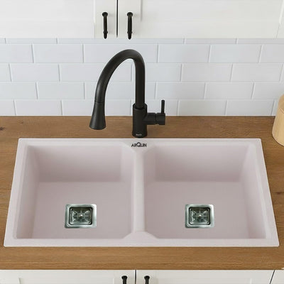 37x18x9 Inch Rosa Quartz Double Bowl Kitchen Sink