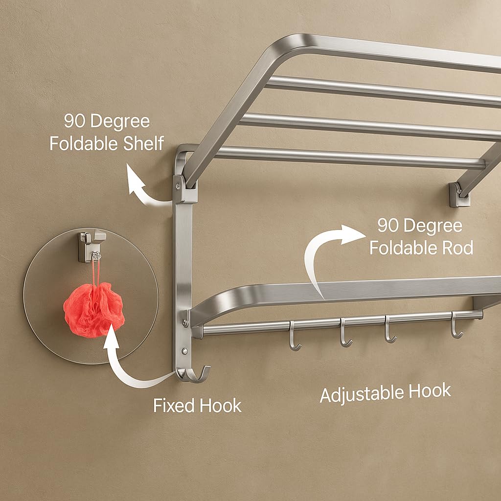 Bathroom Dual Foldable Shelf (Chrome Finish-24 Inch) Stainless Steel