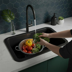 Quartz Single Bowl Round Kitchen Sink (24 x 18 x 9 Inches) | Black