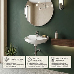 Platinum Ceramic Wall Hung Washbasin for Bathroom | Wall Mounted Rectangular Sink for Living Room | Ceramic Wall Hung Small Bathroom Basin MARCO