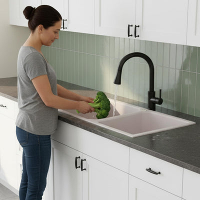37x18x9 Inch Rosa Quartz Double Bowl Kitchen Sink