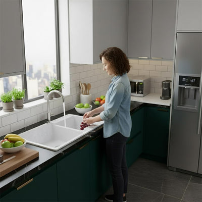 34X20X9 Inch Rosa Quartz Double Bowl Kitchen Sink