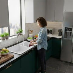 Quartz Kitchen Sink Double Bowl 34X20X9 Inch | Rosa