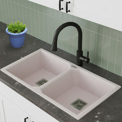 Quartz Double Bowl Kitchen Sink Rosa 37x18x9 Inch