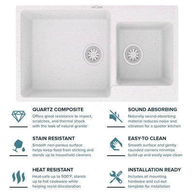 34X20X9 Inch Rosa Quartz Double Bowl Kitchen Sink