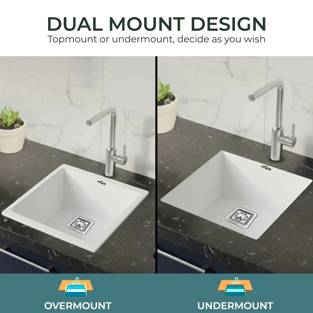 18x16x9 Inch White Quartz Single Bowl Kitchen Sink