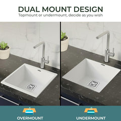 Quartz Single Bowl Kitchen Sink 18x16x9 Inch | White