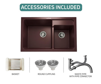 31X18X9 Inch Brown Quartz Double Bowl Kitchen Sink