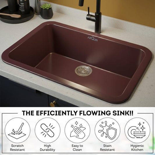 Quartz Single Bowl Round Kitchen Sink (24 x 18 x 9 Inches) | Brown