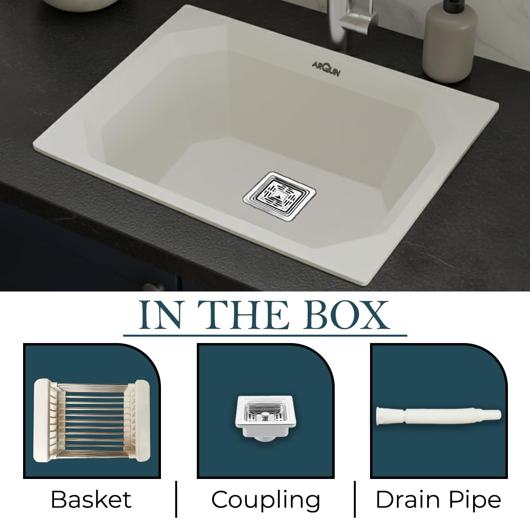 24x18x9 Inch Grey Quartz Single Bowl Diamond Kitchen Sink