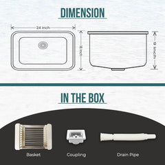 Quartz Single Bowl Round Kitchen Sink (24 x 18 x 9 Inches) | Black